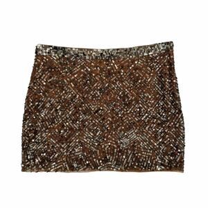 Haute Hippie NWT Sz XS Brown Bronze Sequin 100% Silk Lined Boho Ultra Mini Skirt